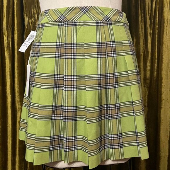Aritzia Sunday best lime green plaid pleated mini skirt - Picture 1 of 5